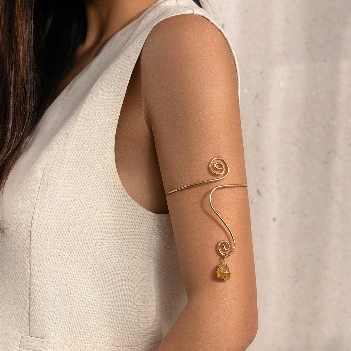 Hip-hop Spiral Stone Open Arm Bracelet – Electroplated Iron Tassel Circle Jewelry