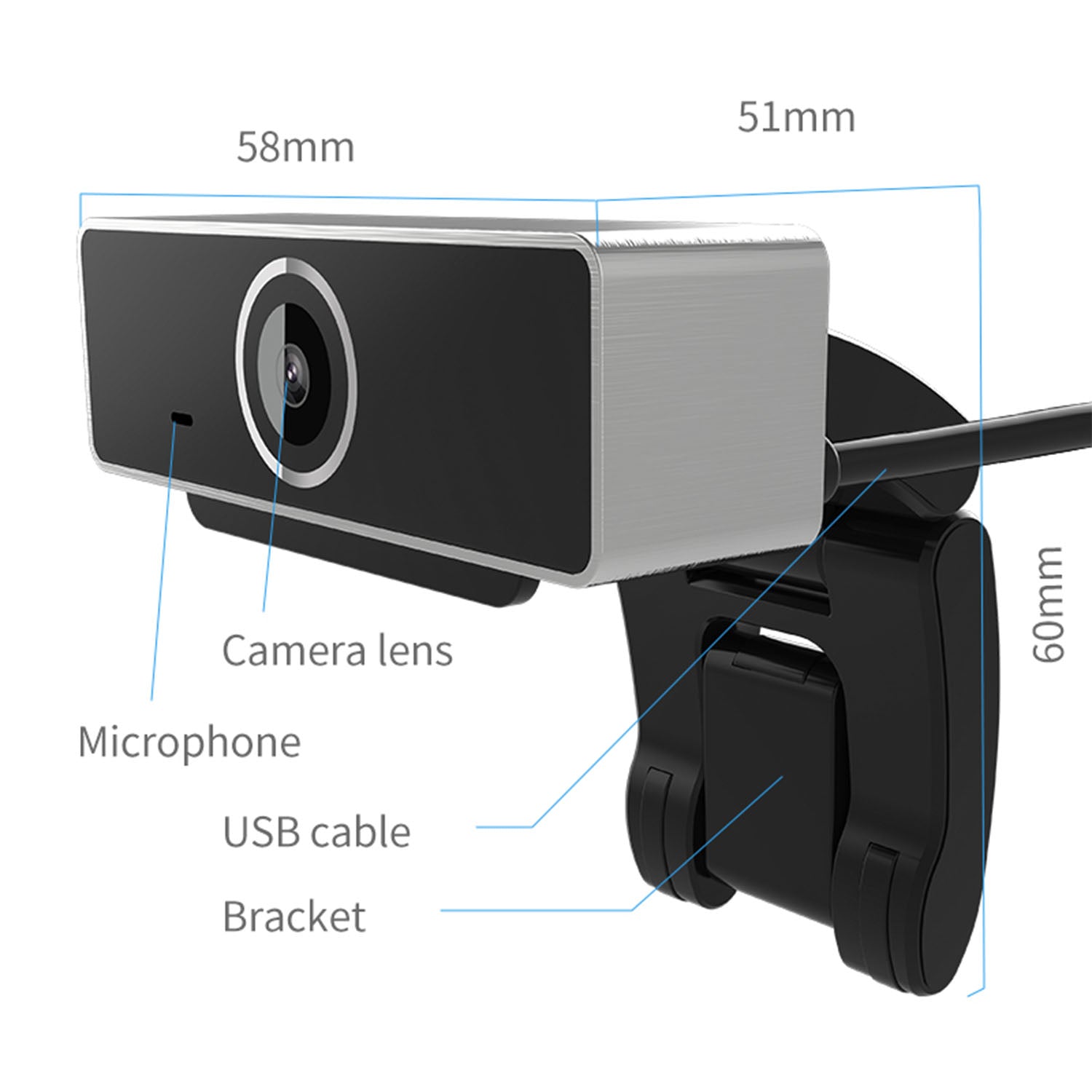 1080P USB Webcam with Autofocus, 60° Wide Angle and Built-In Microphone