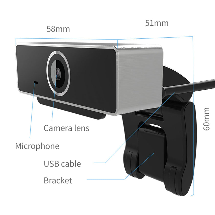 1080P USB Webcam with Autofocus, 60° Wide Angle and Built-In Microphone