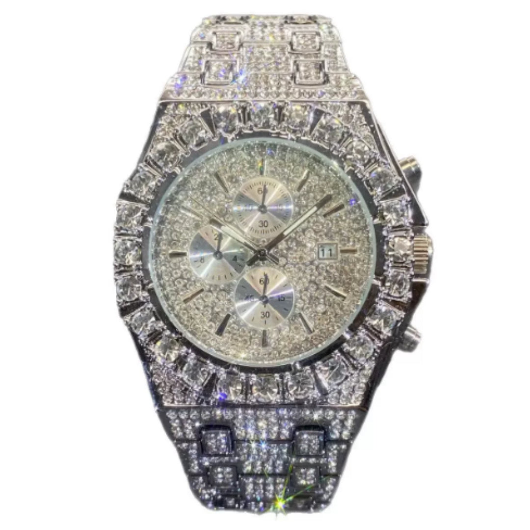Men's Iced Out Diamond Rhinestone Watch – Luxury Hip Hop Quartz Wristwatch