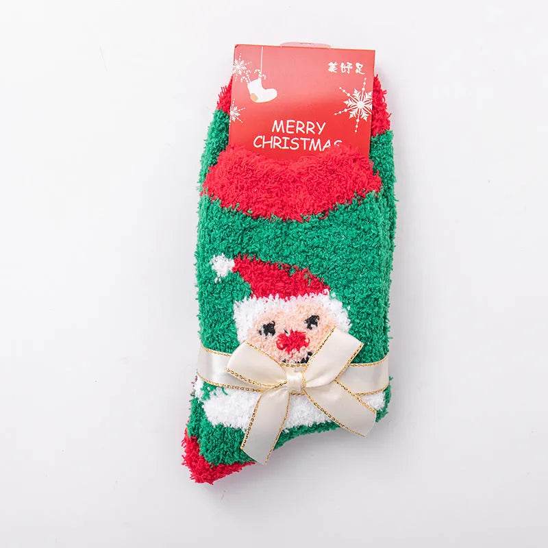 Winter Christmas Stockings Women's Thickened Bow Long Tube Fleece-lined