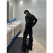 Large Pocket Pleated Black Y2K Cargo Pants Men