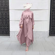 Women’s 3 Piece Abaya Set – Modest Satin Maxi Dress with Belt & Open Kimono Cardigan