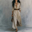 V-Neck Long Shirt Dress for Women – Cotton Linen A-Line Maxi Dress Canada USA