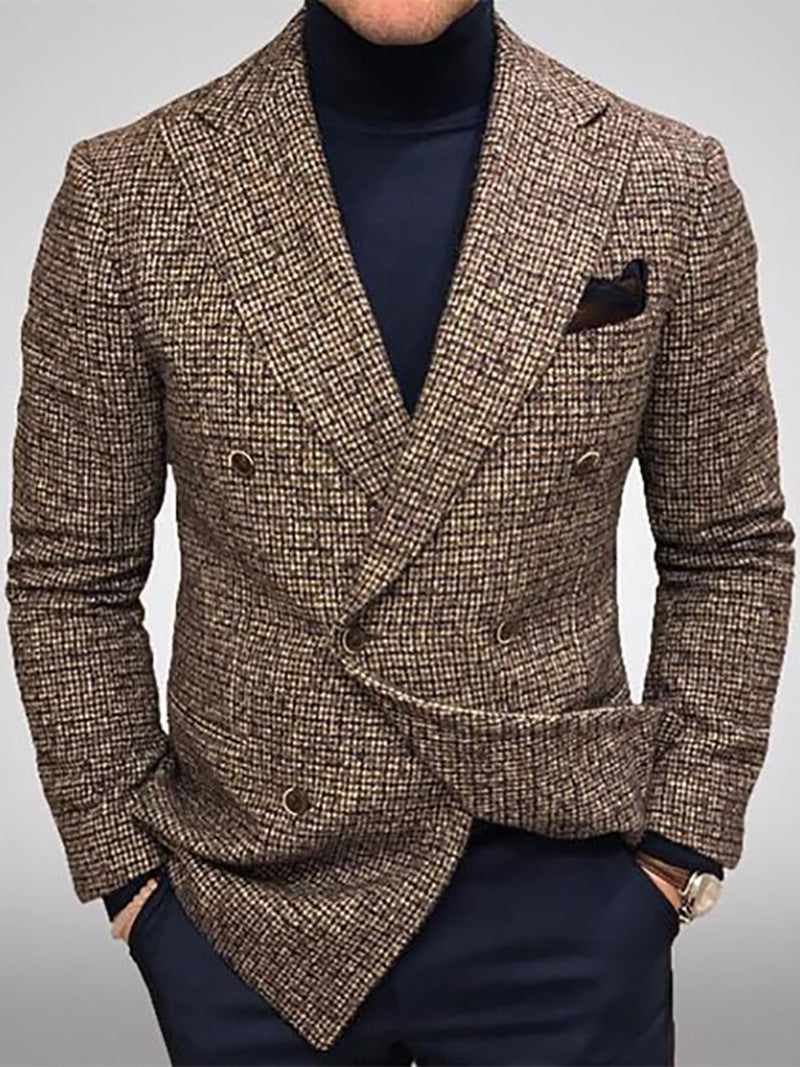 Men's Slim Fit Plaid Double-Breasted Blazer – Business Casual Jacket (2 Colors, S–XXXL)
