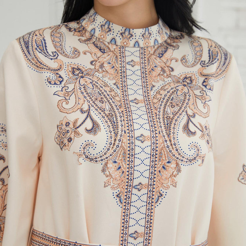 Stand Collar Printing Long Retro Muslim Dress