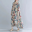 Plus Size Loose Panel Cotton Linen Print Short Sleeve Mum Maxi Dress