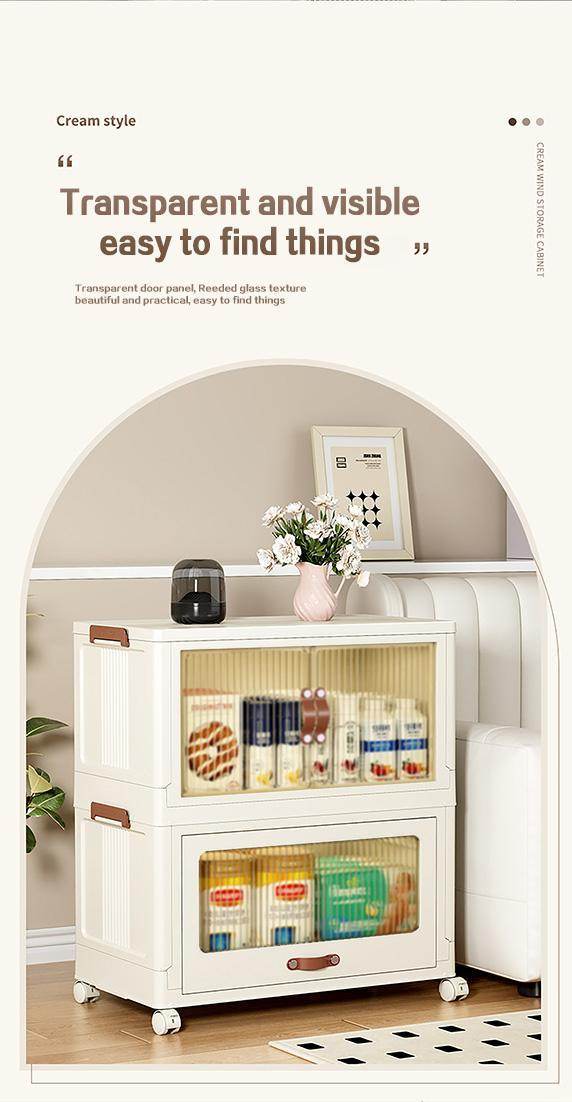 Baby Safety Transparent Opening Lid Indoor Home Decoration Storage Cabinet With Wheels