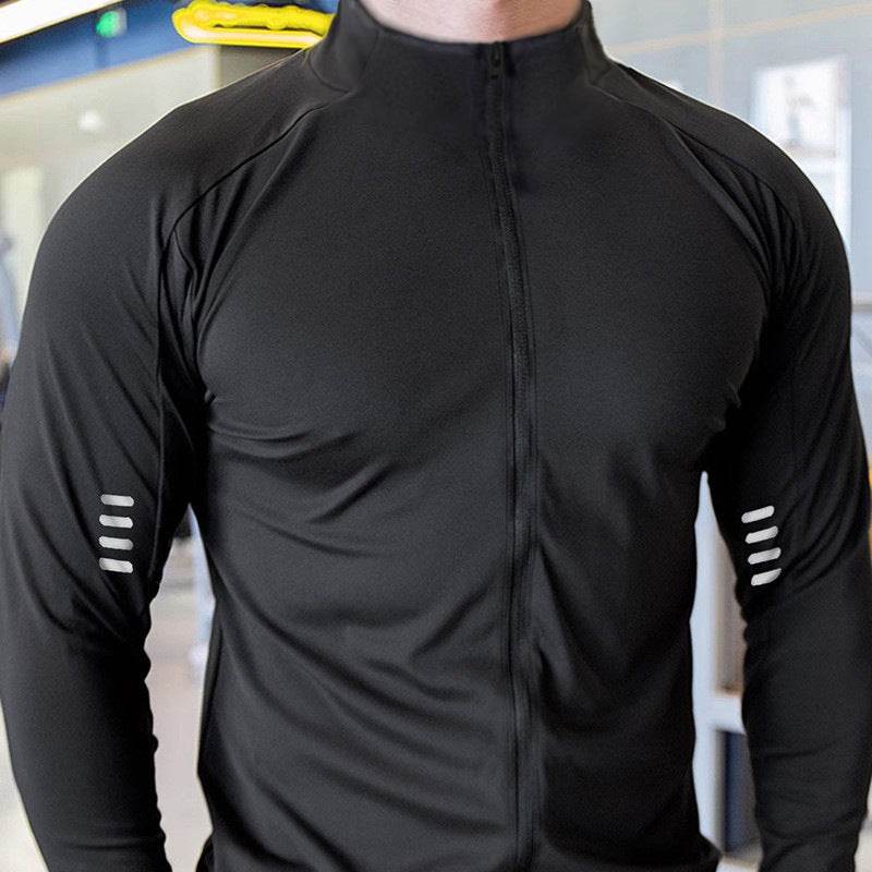 Muscle Fit Long Sleeve Zip Up Quick Drying Sport Workout Gym T-shirt for Men