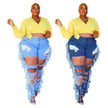 Adogirl Plus Size Side Tassel Holes Jeans Pencil Pants Women Charming Distressed Hollow Out Tight Denim Trousers Fashion Streetwear