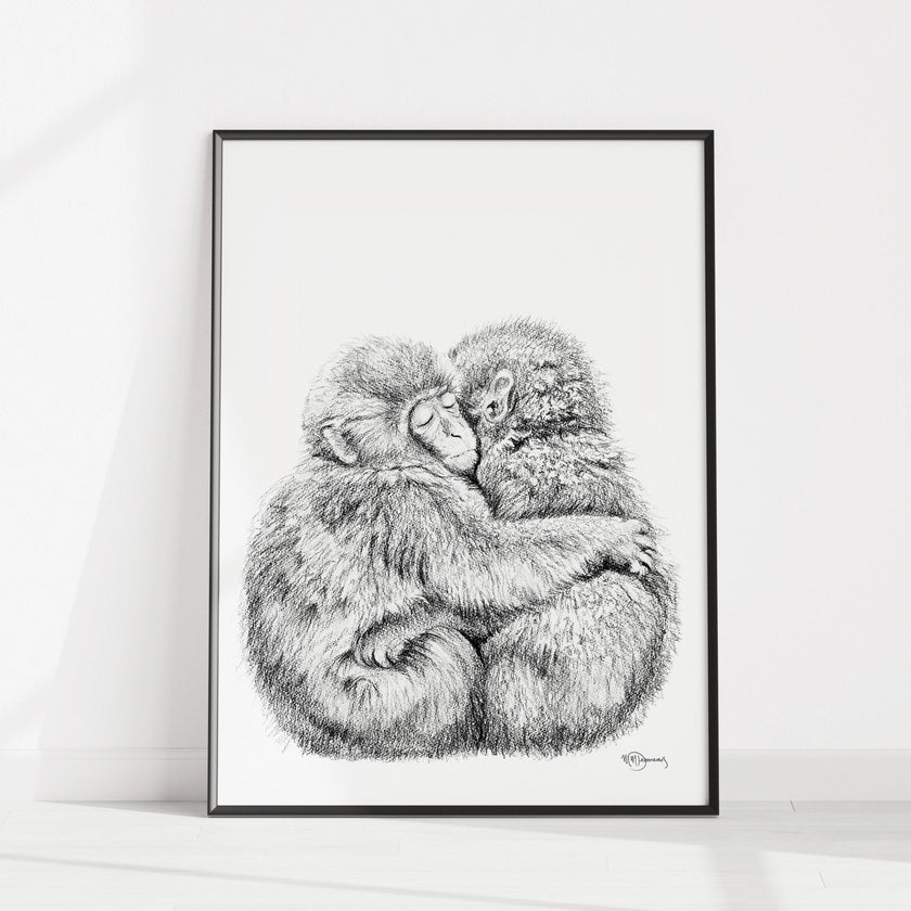 Adorable monkey hug - Art Print