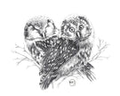 Adorable Owls in love - art print