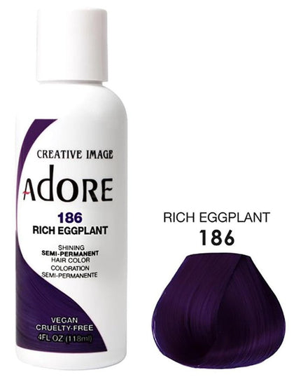 ADORE SEMI-PERMANENT HAIR SOLOR - RICH EGGPLANT 186 4OZ