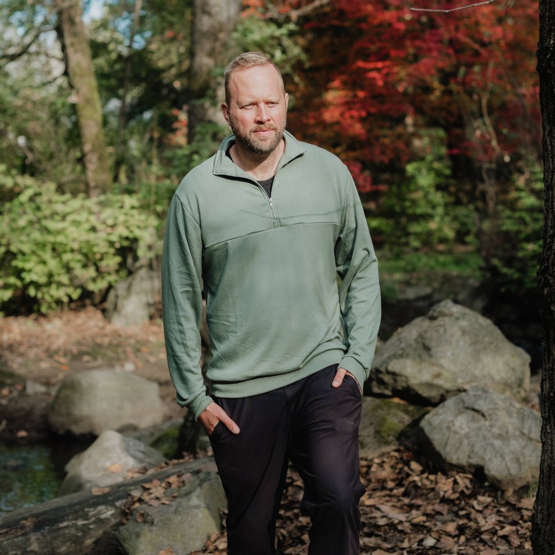 Adult Unisex Bamboo Fleece Half Zip | Smoked Pine