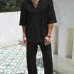 Men's Casual summer 2 piece Pant sets Short sleeved Top and Straight leg pant