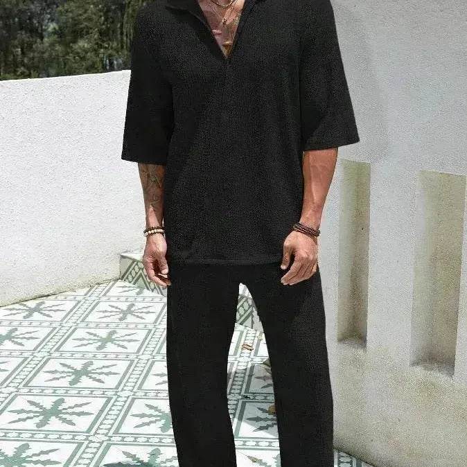 Men's Casual summer 2 piece Pant sets Short sleeved Top and Straight leg pant