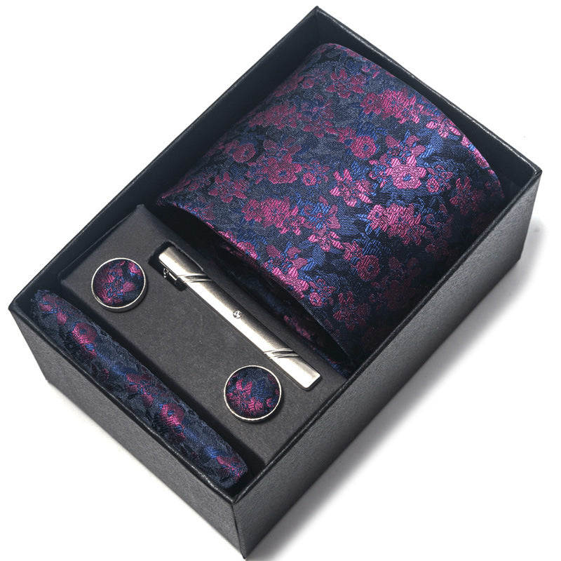 Men's Jacquard Woven Formal Tie Set – Rayon Arrow Necktie with Handkerchief, Tie Clip & Cufflinks | Canada & USA