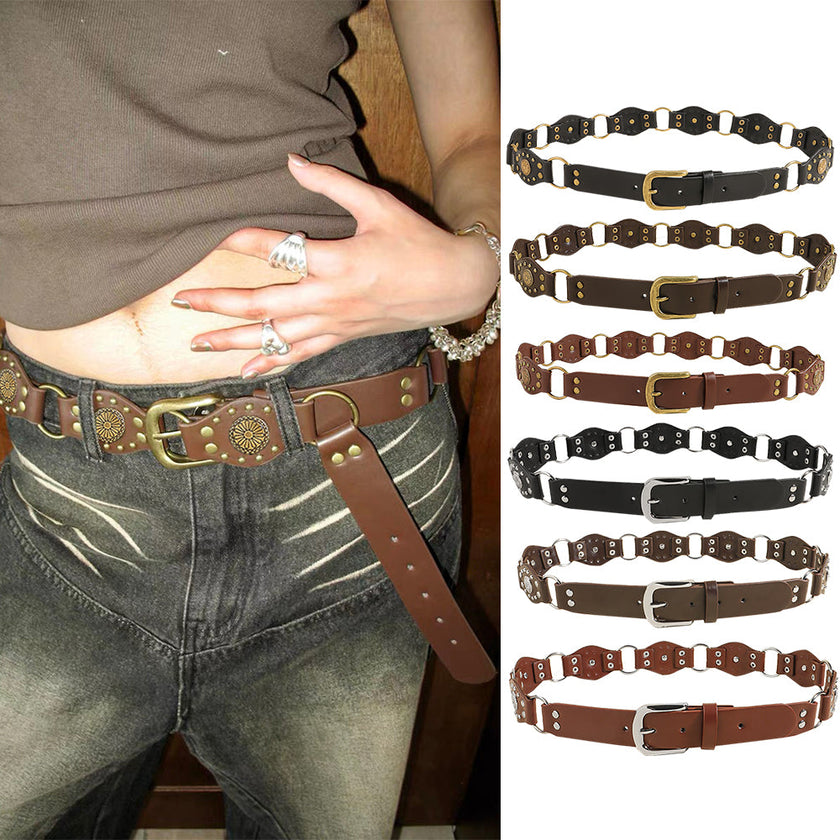 Vintage Riveted Punk Belt – Alloy & PU Unisex Fashion Belt in 110cm & 120cm (12 Styles)