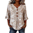 Womens Three-quarter-sleeve Buttoned Blouse With A Floral Pattern
