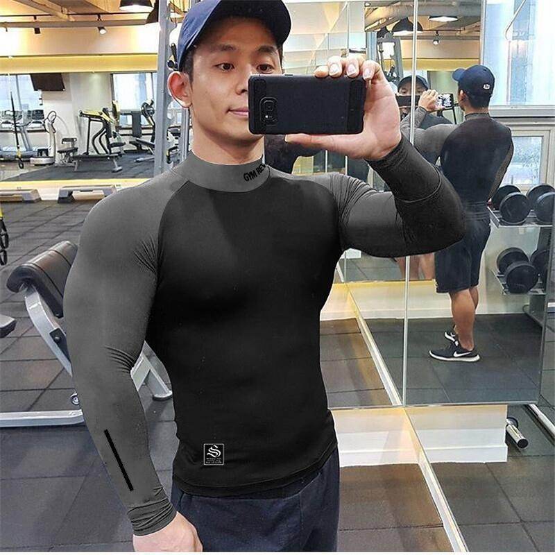Muscle fit Long sleeve Gym shirt Sports Leisure Top for men