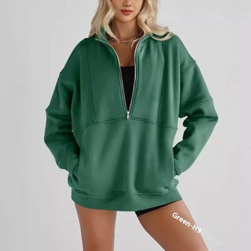 Women's Half Zipper Pocket Fashion Casual Exercise Oversized Sweatshirt Pullover