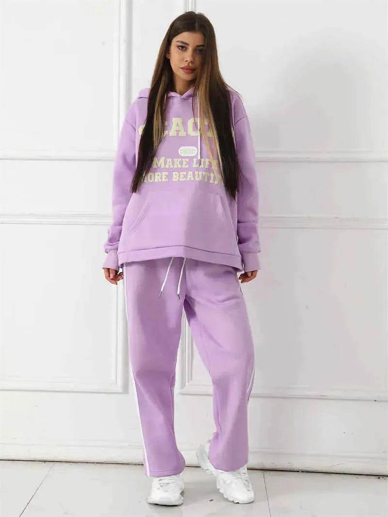 Fashion Casual joggers and hoodie set women's