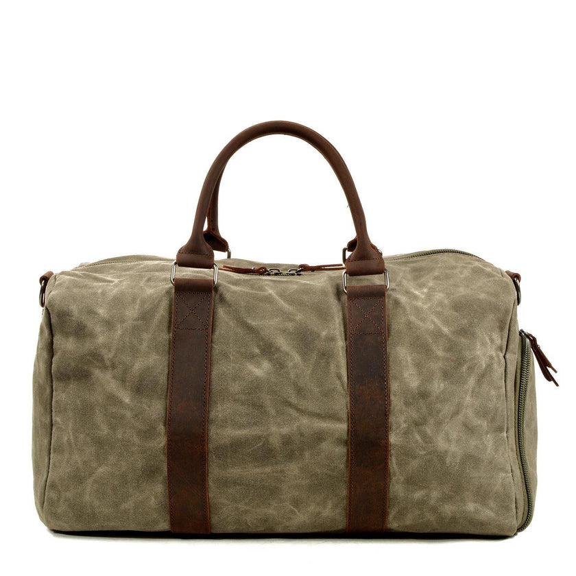 Vintage Canvas Travel Duffel Bag Weekender with Leather Handles Carry On