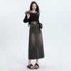 High Waisted Denim Skirt Long Cotton Solid Style