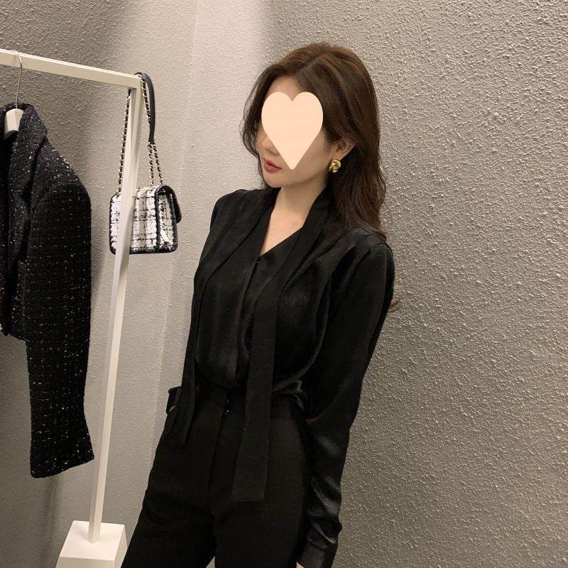 High-end Anti-wrinkle Acetate Satin pleated Blouse Shirt For Women