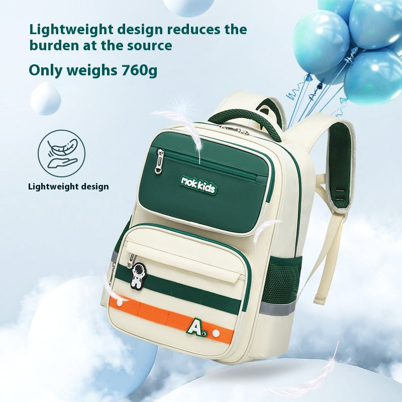 Large Capacity College Backpack – Unisex Oxford Cloth School Bag (White Green / Blue Red)