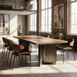 Aero Curve Walnut & Leather Dining Set with 6 Chairs