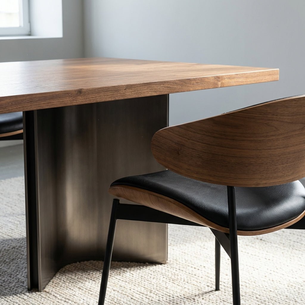 Aero Curve Walnut & Leather Dining Set with 6 Chairs