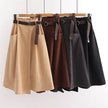 Solid Color Leisure Artistic Pocket High Waist Irregular flared Midi Skirt for work women