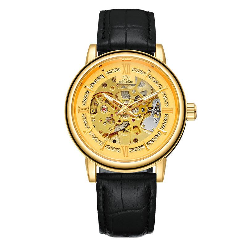Men's Hollow-Out Mechanical Watch, Skeleton Dial Dress Watch in Gold, Silver and Black