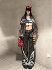 Retro Distressed Pants Leg Stitching Edging Skinny Baggy Jeans Pant For Women