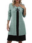 Contrast Color Buckled Round Neck Fashion Winter Sweater Dress