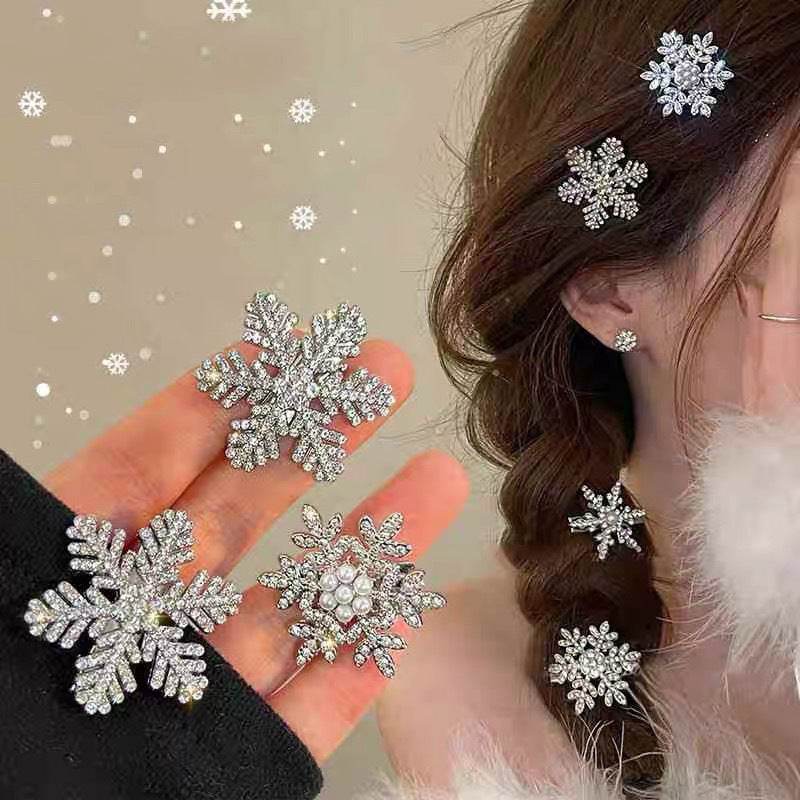 Crystal Snowflake Pearl flower Retro Hair Clip