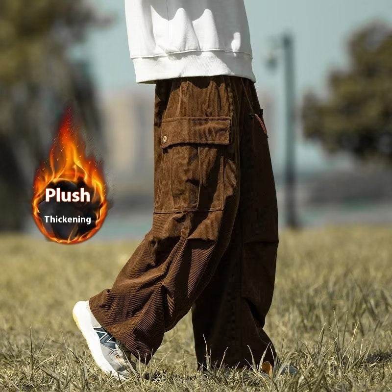 Autumn And Winter Straight Casual Wide-leg Corduroy Baggy Cargo Pant Overalls Men