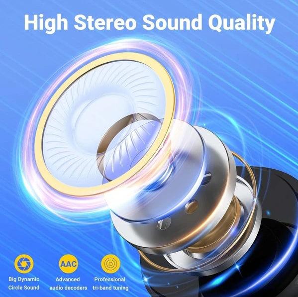 Bluetooth 5.3 Wireless Earbuds Noise Cancelling IPX8 Waterproof TWS Trucker Headset NFC