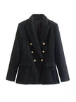 Classy Urban Women Textured Double Breasted Tweed Blazer