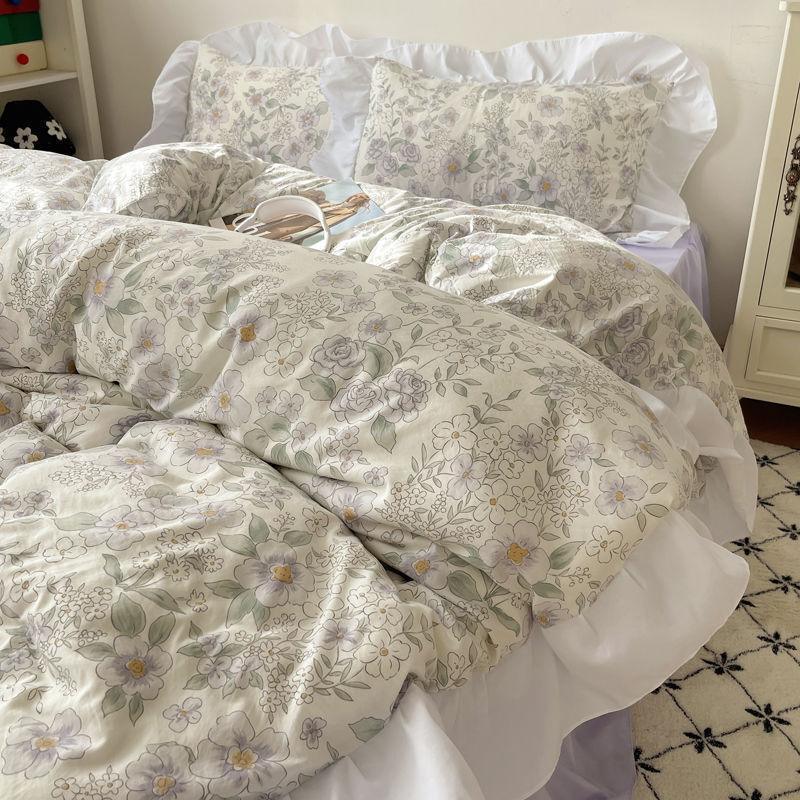 Washed Cotton Four-piece Bed Set with Duvet Cover and Sheets