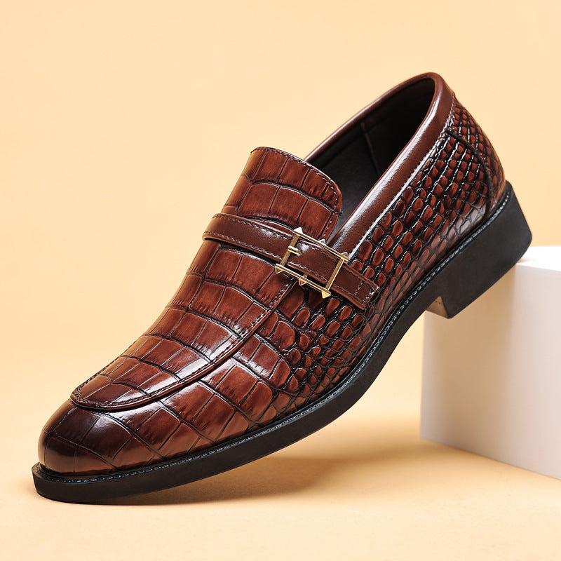 Men's Crocodile Pattern Business Dress Shoes – Height-Increasing PU Leather
