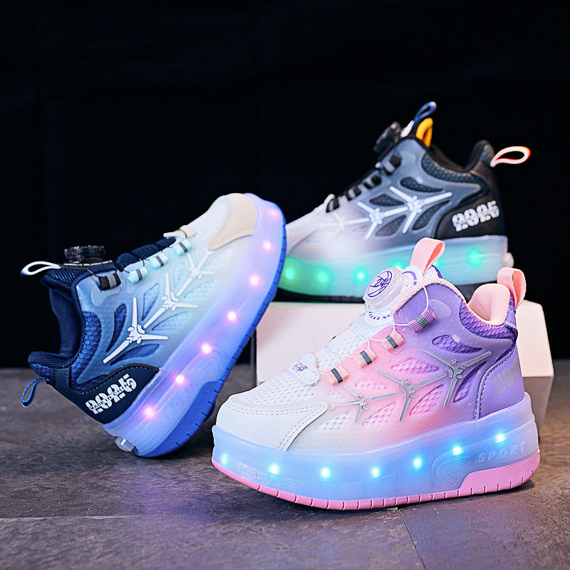 Kids Flash LED Knob Roller Skating Shoes – Light-Up Sneakers for Boys & Girls
