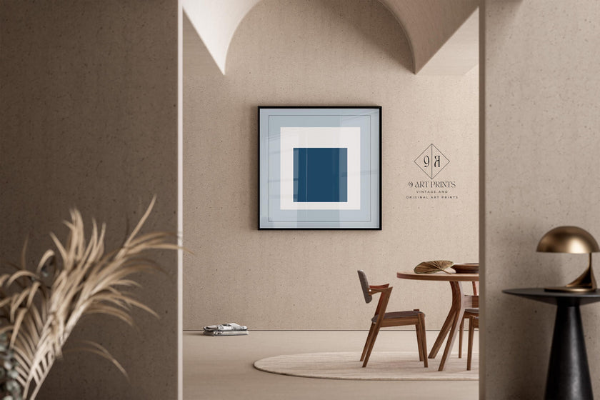 After Josef Albers - Madmen (Homage to the Square) PRINT |  Mid-century Modern Art Print in Cool Blue (available framed) 1x1
