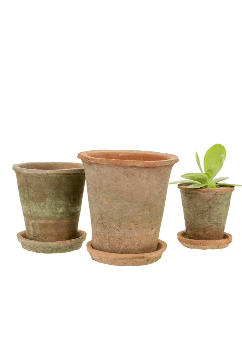 Aged Clay Pot + Saucer – Antique Redstone