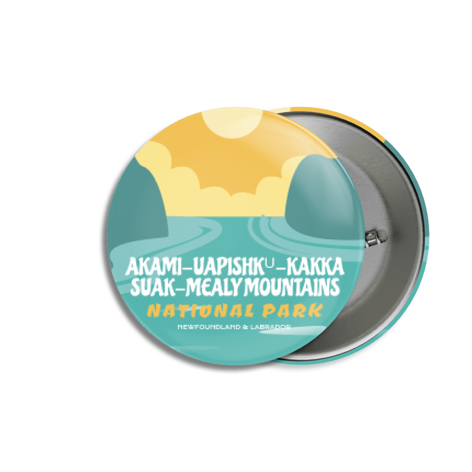 Akami-Uapishk-KakKasuak-Mealy Mountains National Park of Canada Pinback Button, Canada Parks