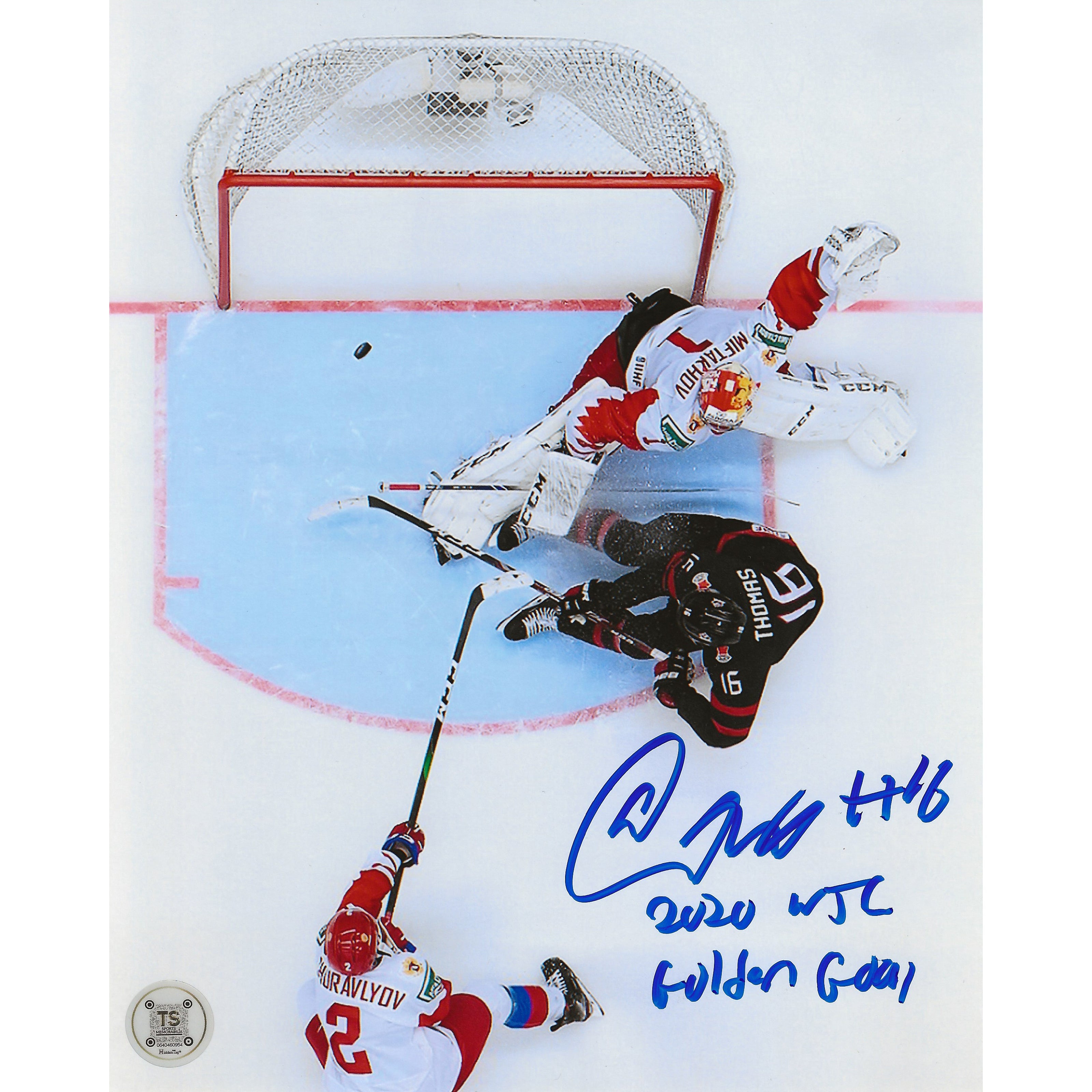 Akil Thomas Autographed Team Canada 2020 World Juniors Golden Goal Aerial View 8x10 Photo Inscribed 