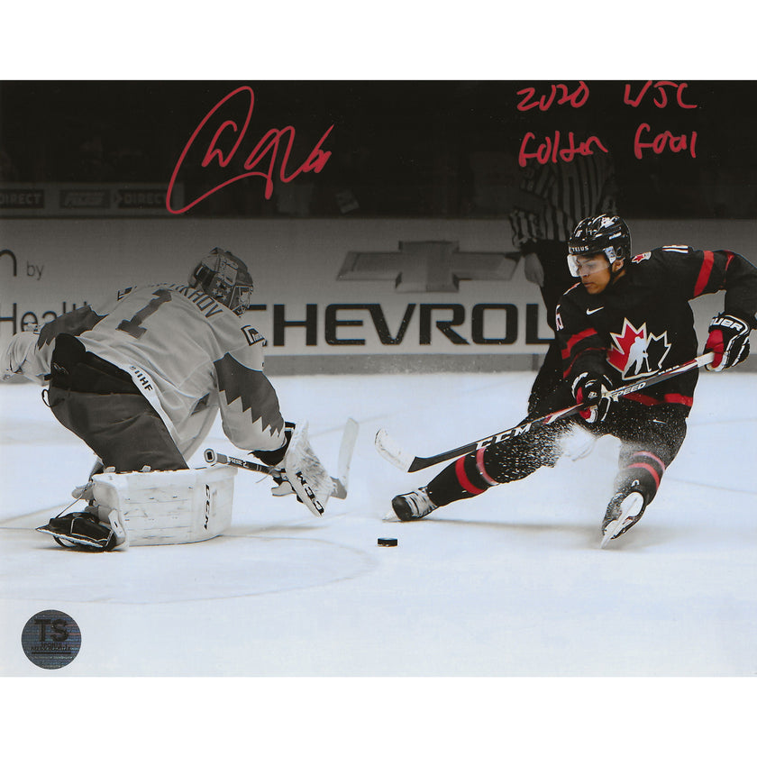Akil Thomas Autographed Team Canada 2020 World Juniors Golden Goal Spotlight 8x10 Photo Inscribed 