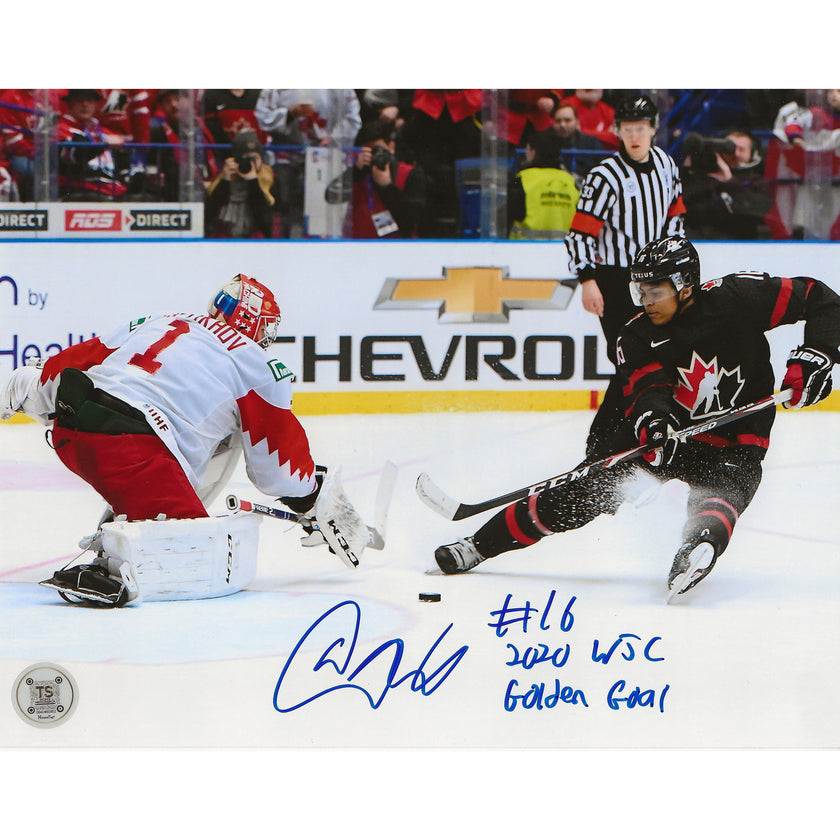 Akil Thomas Autographed Team Canada 2020 World Juniors Golden Goal 8x10 Photo Inscribed 