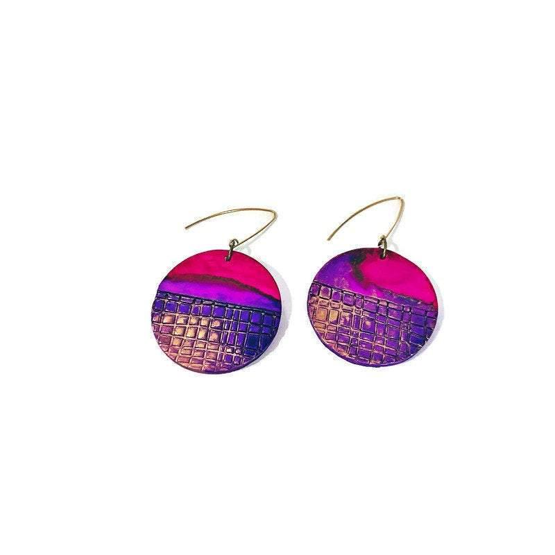 Large Disc Dangle Earrings, Handmade Alcohol Ink – 